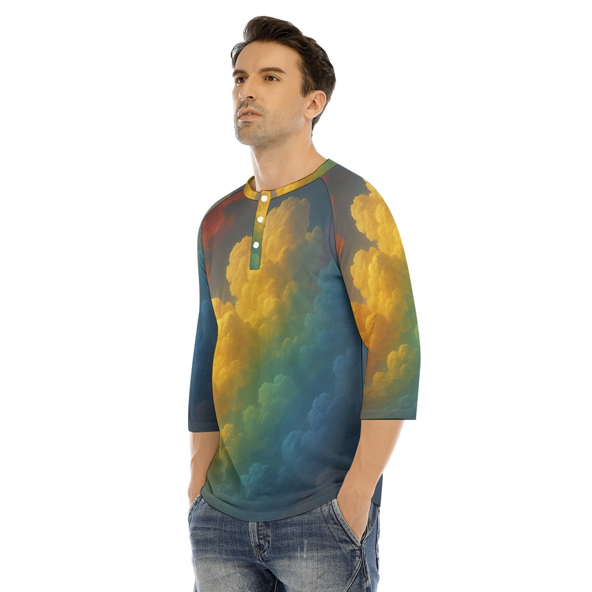 Men's Bracelet Sleeve T-shirt With Button Closure - view 3