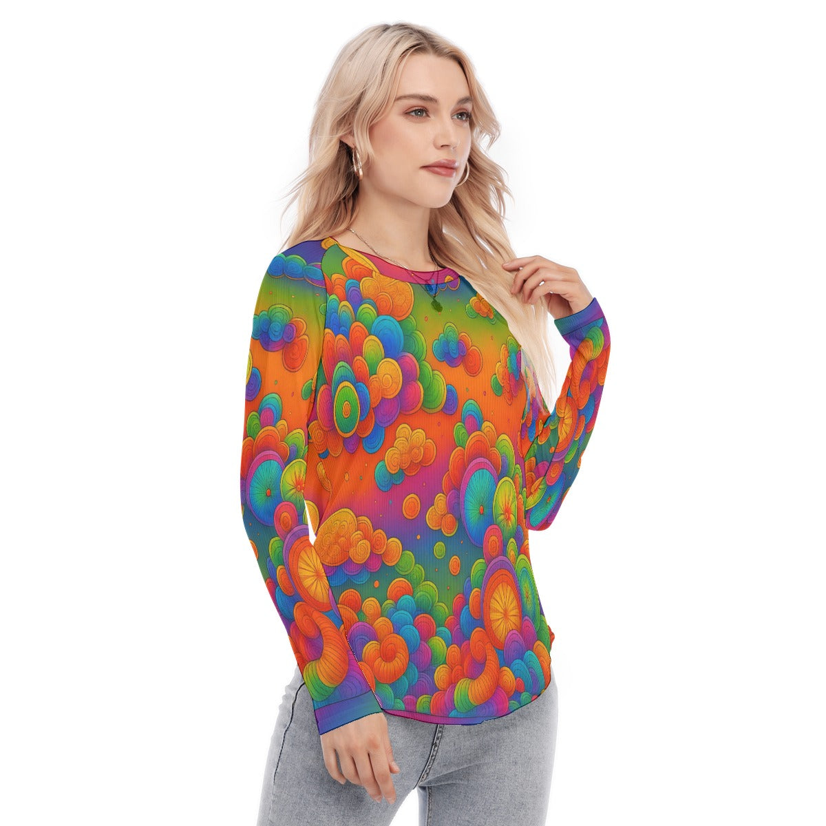 Women's Raglan Sleeves U-Shaped Hem Long Sleeves Blouse