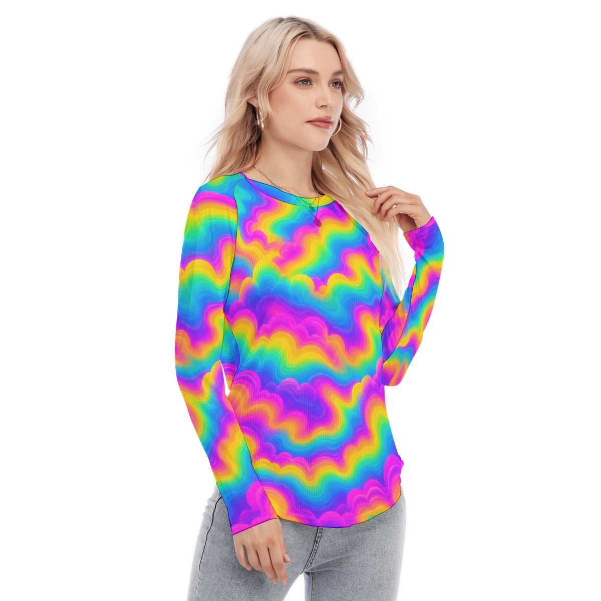 Women's Raglan Sleeves U-Shaped Hem Long Sleeves Blouse