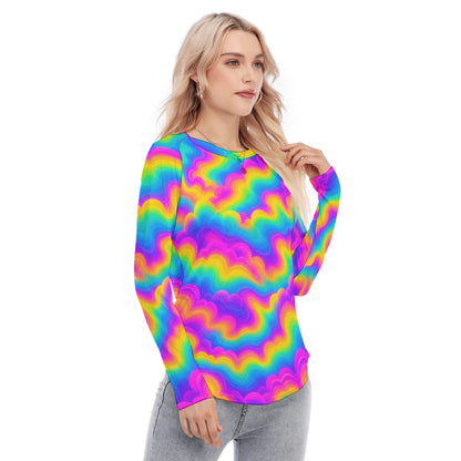 Women's Raglan Sleeves U-Shaped Hem Long Sleeves Blouse