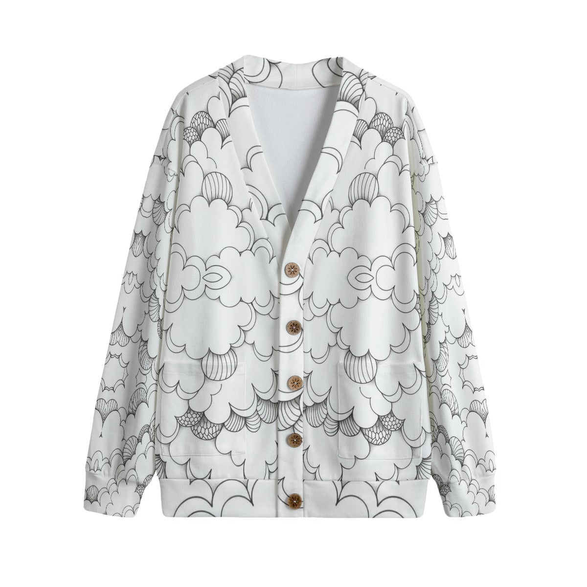 Unisex V-neck Knitted Fleece Cardigan With Button Closure