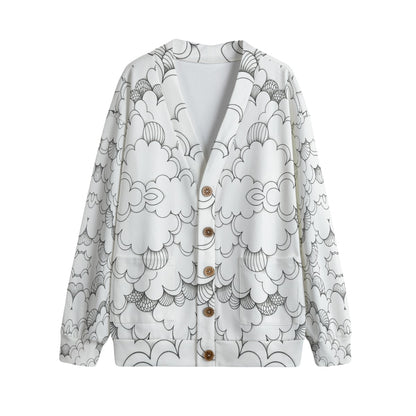 Unisex V-neck Knitted Fleece Cardigan With Button Closure