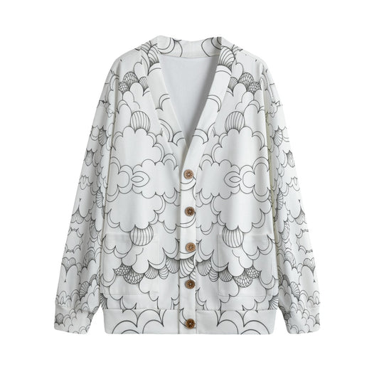 Unisex V-neck Knitted Fleece Cardigan With Button Closure