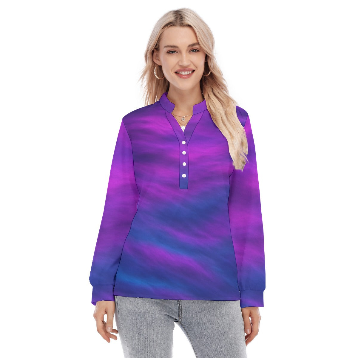 Women's Long Sleeve Blouse With Button Closure