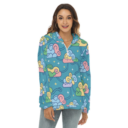 Women's Borg Fleece Hoodie With Half Zip