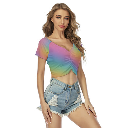 Women's Raglan Drawstring Front Crop Tee