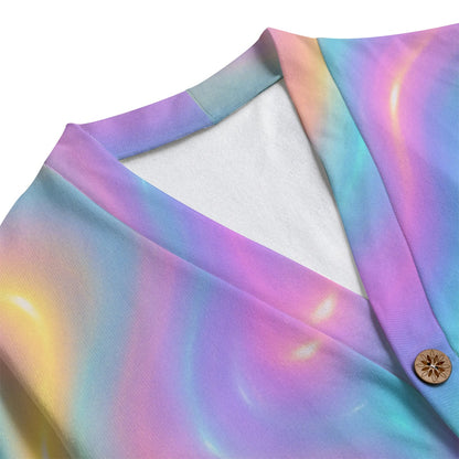 Unisex V-neck Knitted Fleece Cardigan With Button Closure