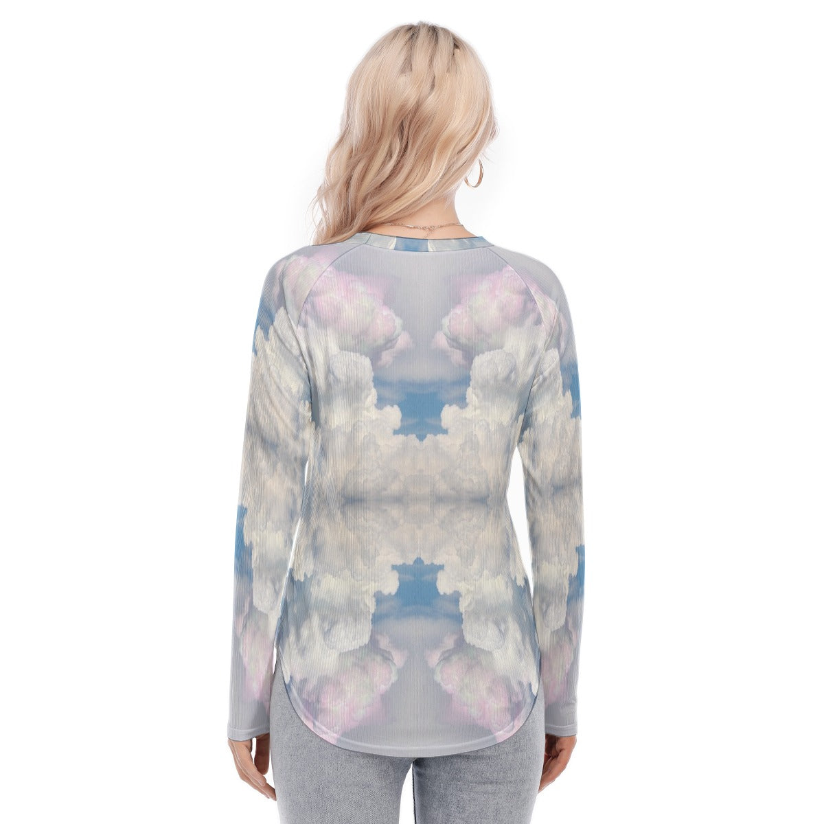 Women's Raglan Sleeves U-Shaped Hem Long Sleeves Blouse