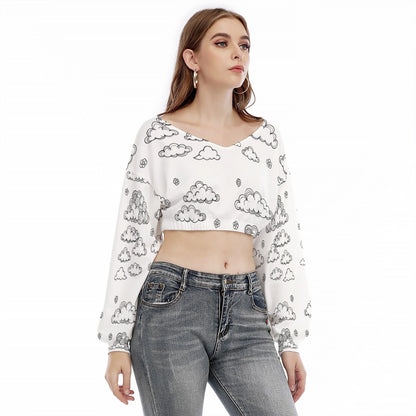 Women's V-neck Long Sleeve Cropped Sweatshirt