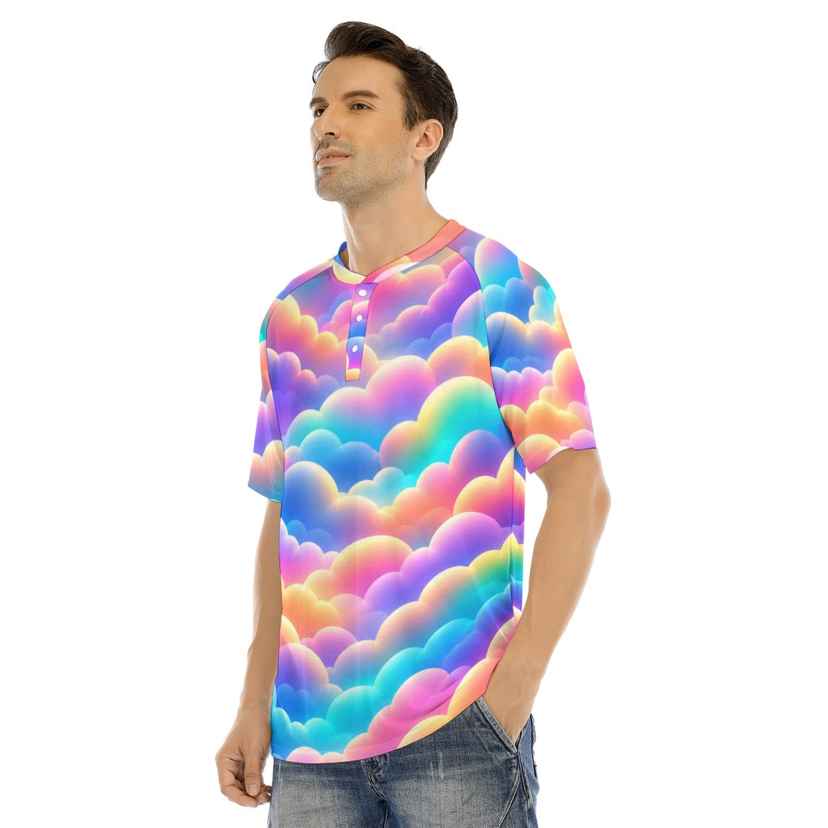 Men's Raglan Sleeve T-shirt With Button Closure