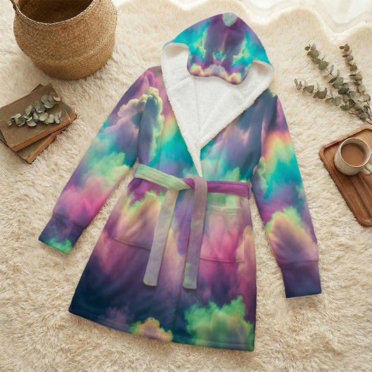 Unisex Flannel Hooded Robe With Eye Mask