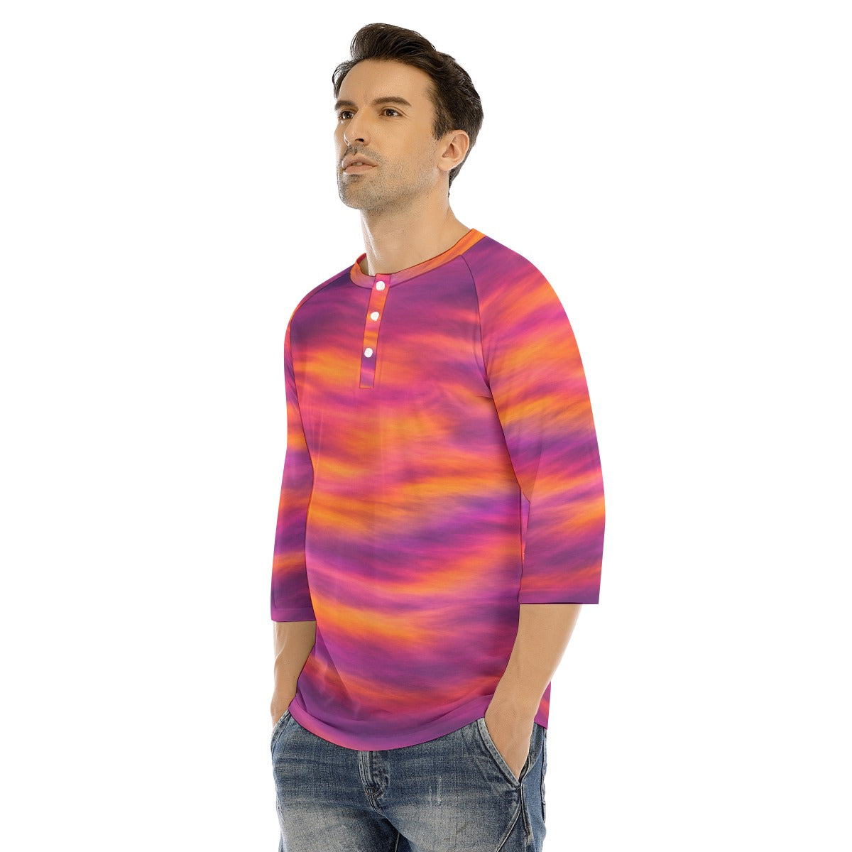 Men's Bracelet Sleeve T-shirt With Button Closure - view 3