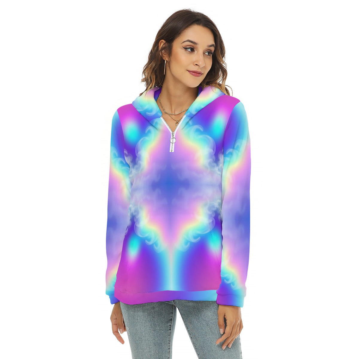 Women's Borg Fleece Hoodie With Half Zip