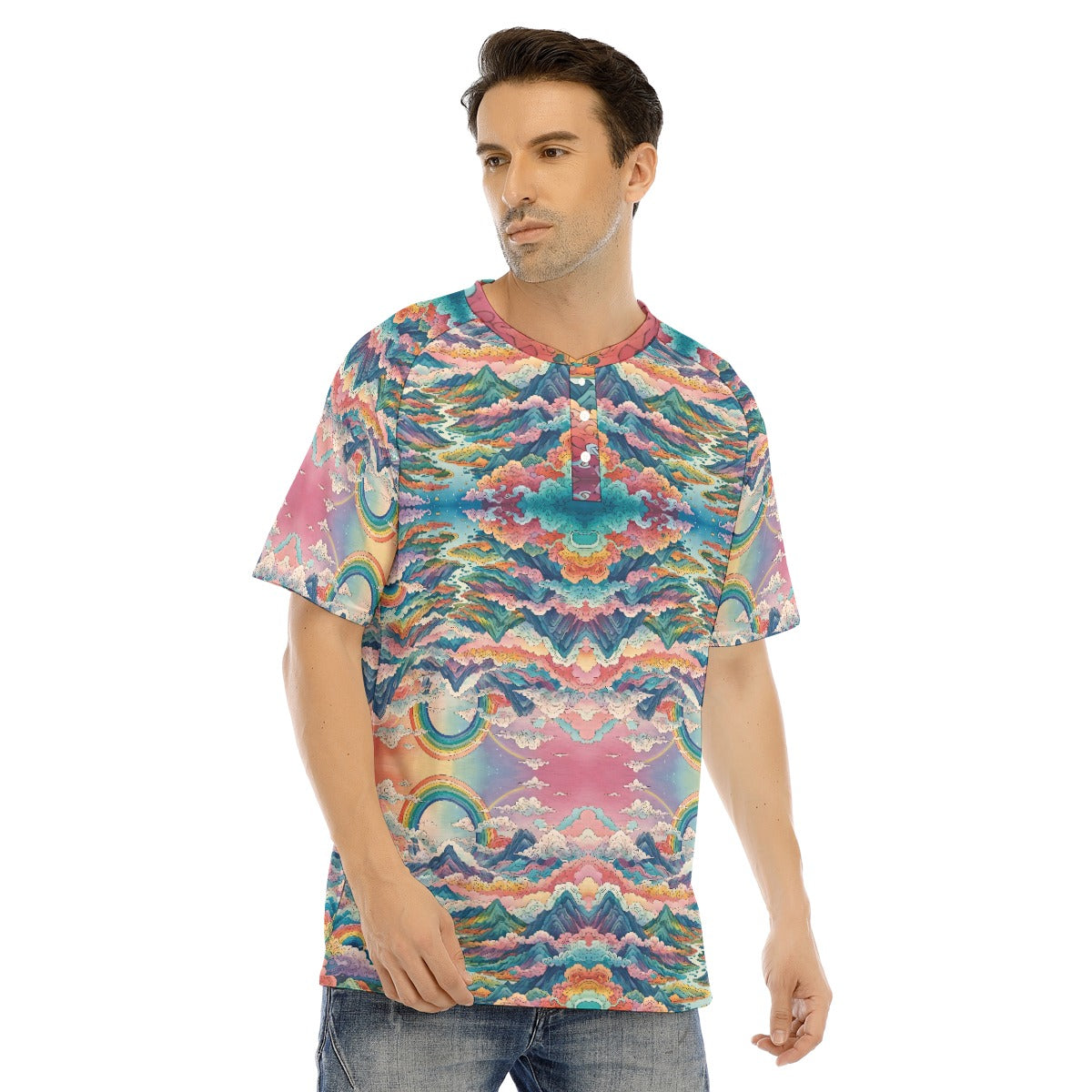 Men's Raglan Sleeve T-shirt With Button Closure