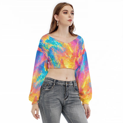 Women's V-neck Long Sleeve Cropped Sweatshirt