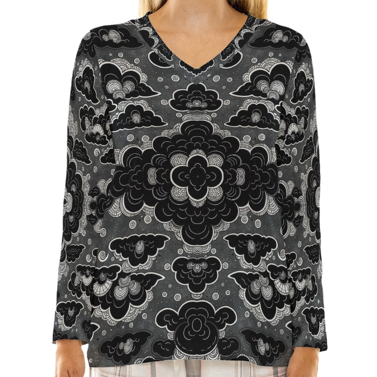 Women's Loose V-Neck T-Shirt With Long Sleeve