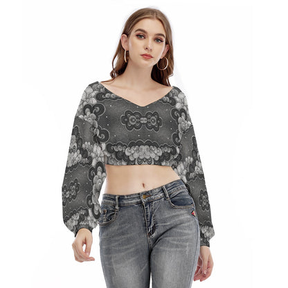 Women's V-neck Long Sleeve Cropped Sweatshirt