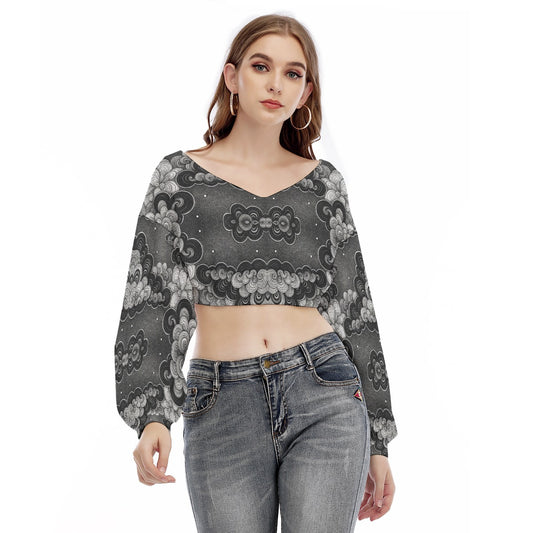 Women's V-neck Long Sleeve Cropped Sweatshirt