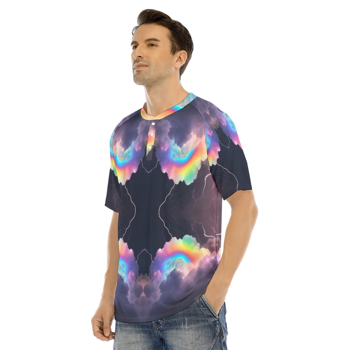 Men's Raglan Sleeve T-shirt With Button Closure