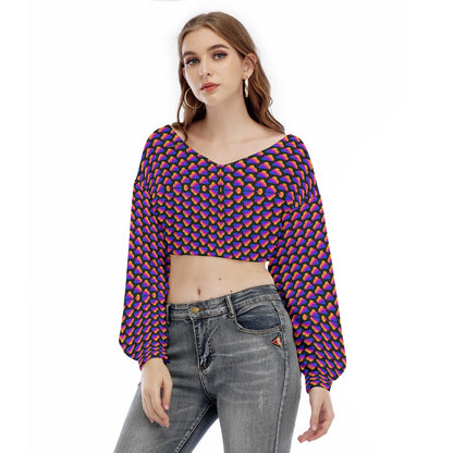Women's V-neck Long Sleeve Cropped Sweatshirt
