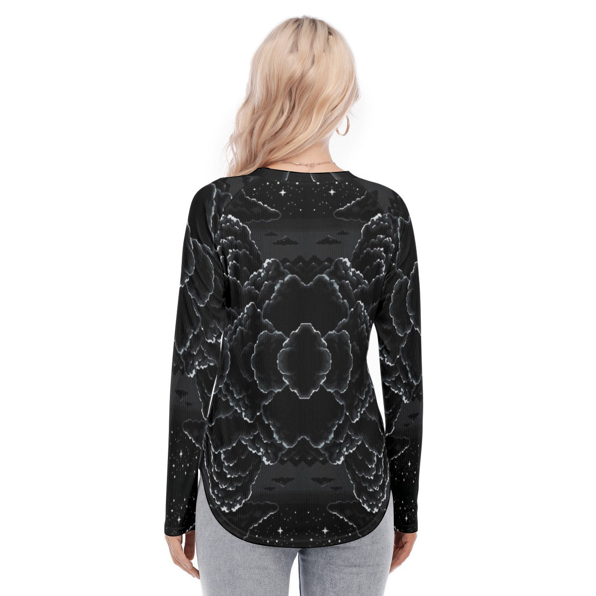 Women's Raglan Sleeves U-Shaped Hem Long Sleeves Blouse