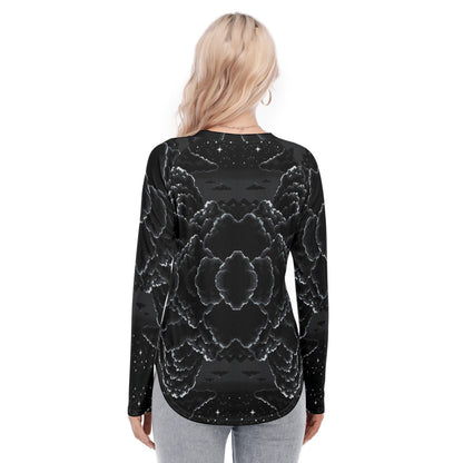 Women's Raglan Sleeves U-Shaped Hem Long Sleeves Blouse