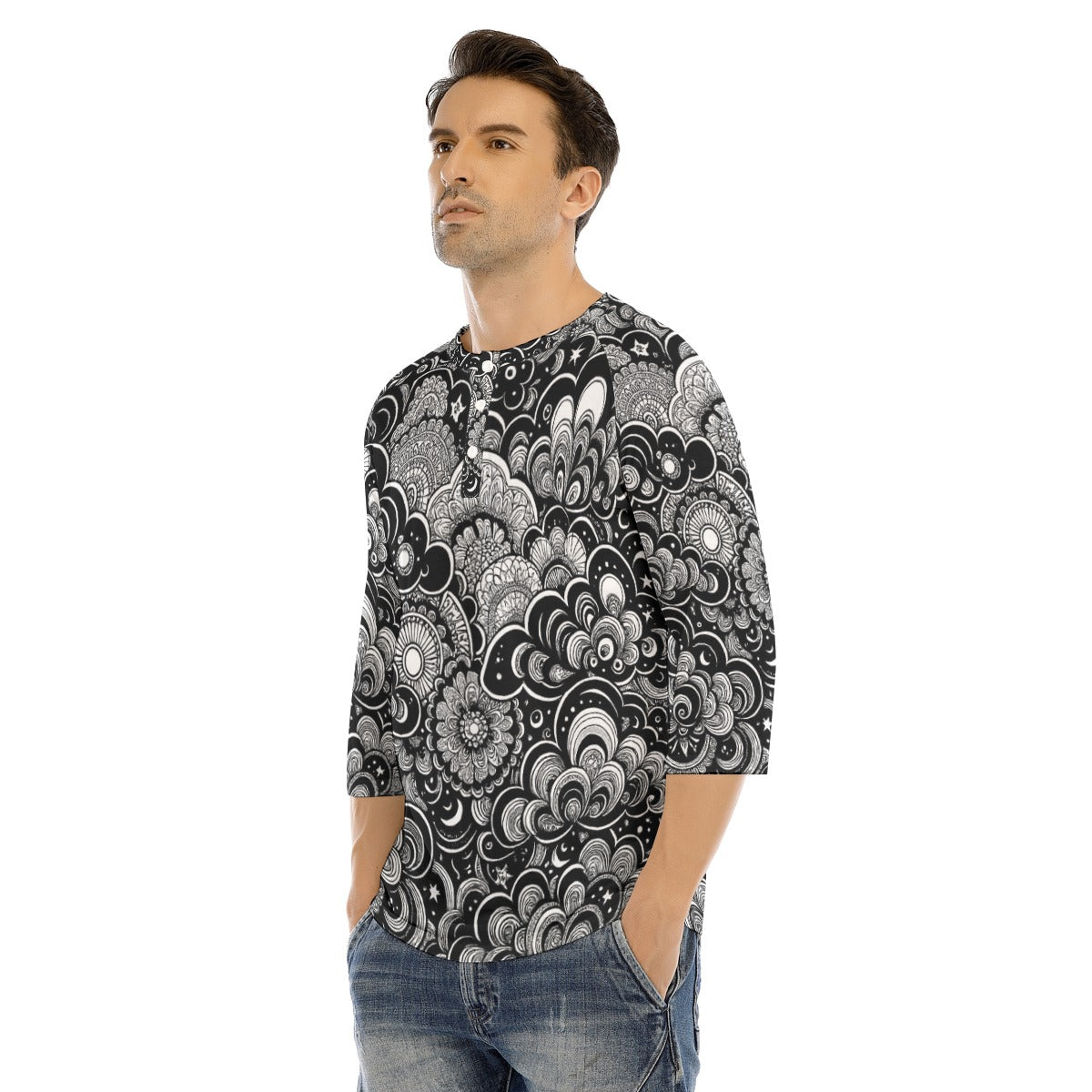 Men's Bracelet Sleeve T-shirt With Button Closure - view 3