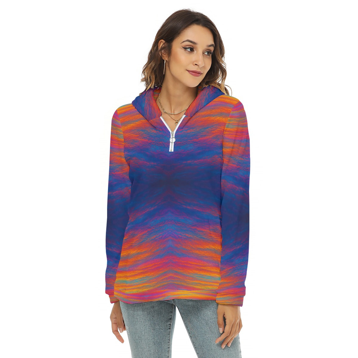 Women's Borg Fleece Hoodie With Half Zip