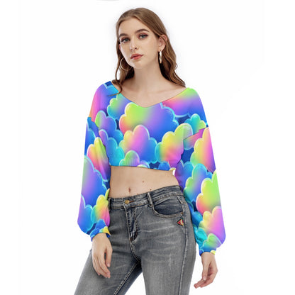 Women's V-neck Long Sleeve Cropped Sweatshirt