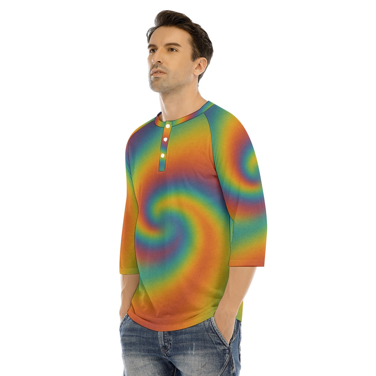 Men's Bracelet Sleeve T-shirt With Button Closure - view 3