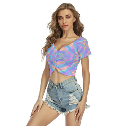 Women's Raglan Drawstring Front Crop Tee