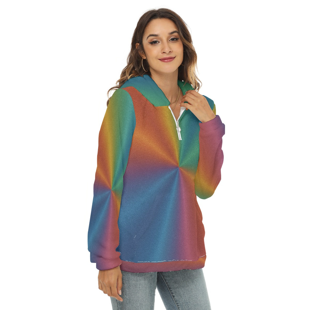 Women's Borg Fleece Hoodie With Half Zip