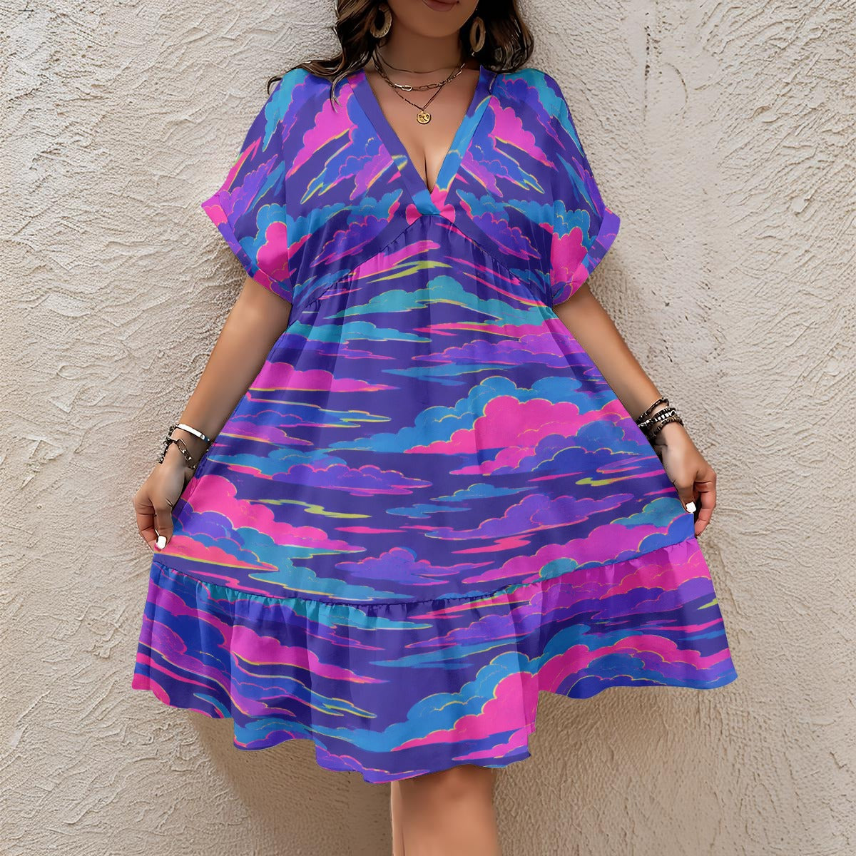 Women's Floral V-Neck Short Sleeve Dress by O’Nimbus