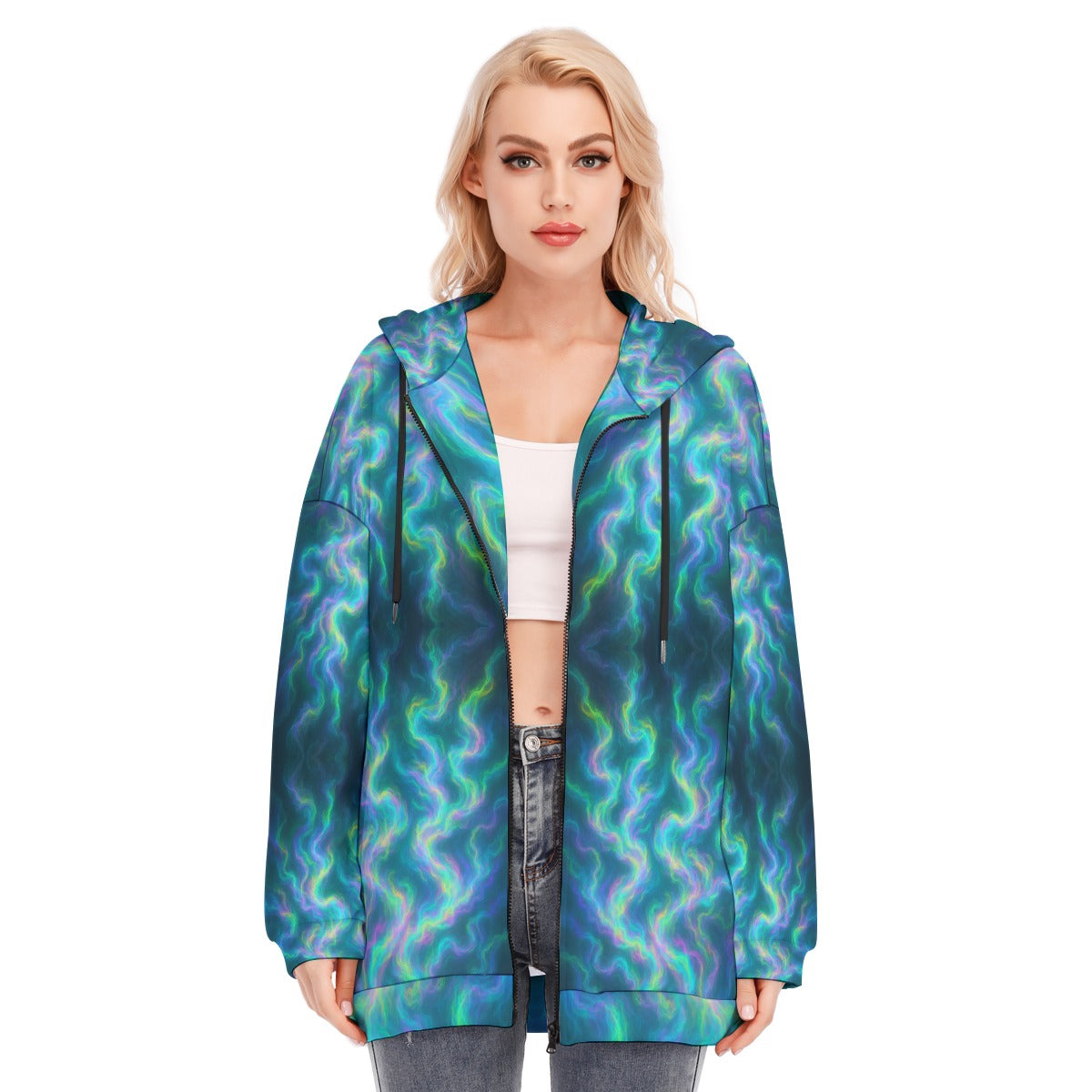 Women's Long Hoodie With Zipper Closure