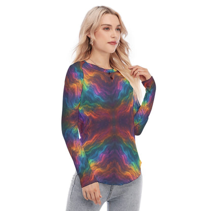 Women's Raglan Sleeves U-Shaped Hem Long Sleeves Blouse