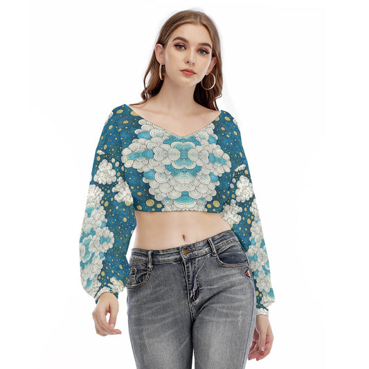 Women's V-neck Long Sleeve Cropped Sweatshirt