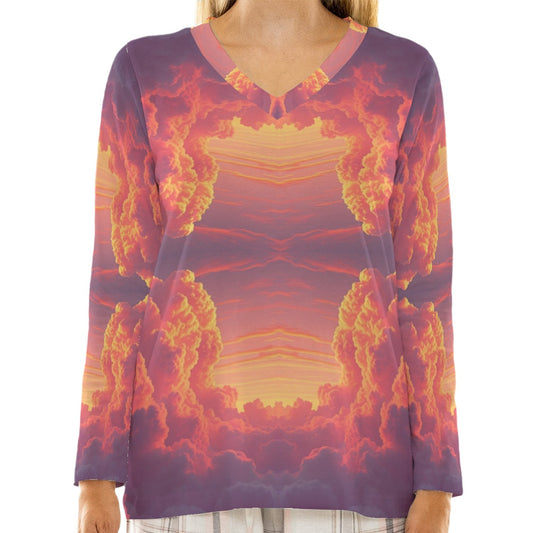 Women's Loose V-Neck T-Shirt With Long Sleeve