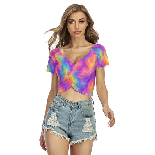 Women's Raglan Drawstring Front Crop Tee