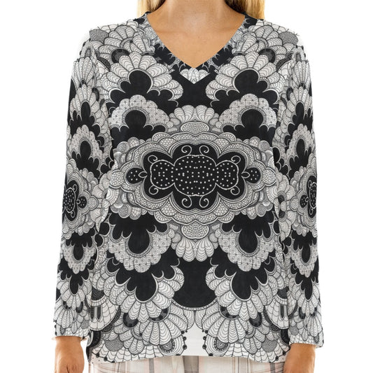 Women's Loose V-Neck T-Shirt With Long Sleeve