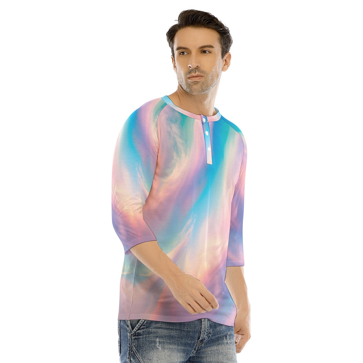 Men's Bracelet Sleeve T-shirt With Button Closure - view 2