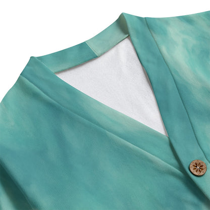 Unisex V-neck Knitted Fleece Cardigan With Button Closure