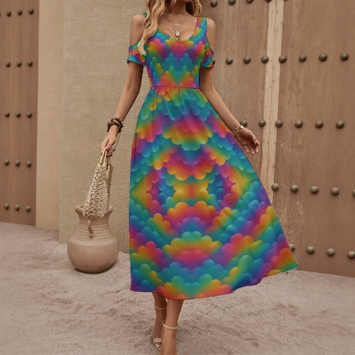 Women's V-neck Off-shoulder Dress