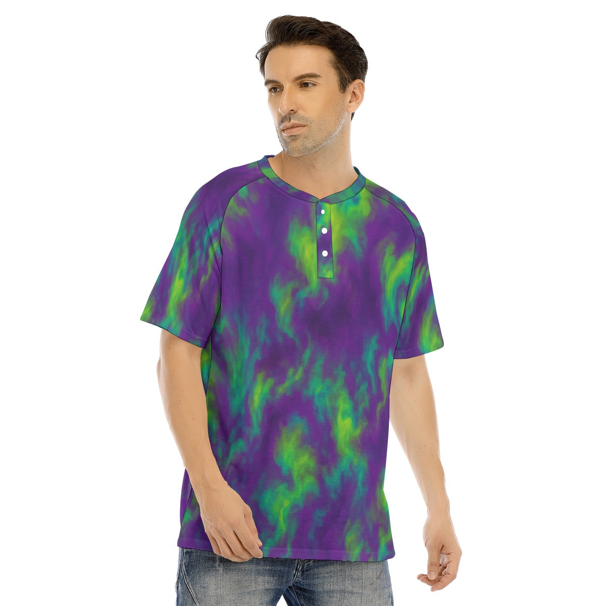 Men's Raglan Sleeve T-shirt With Button Closure