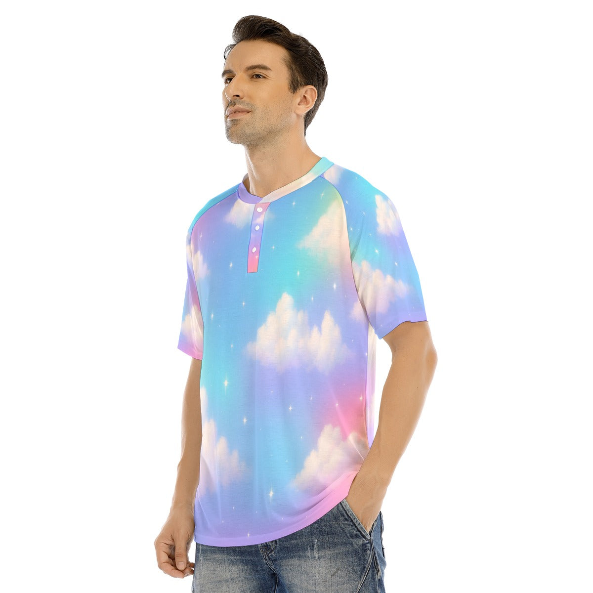 Men's Raglan Sleeve T-shirt With Button Closure