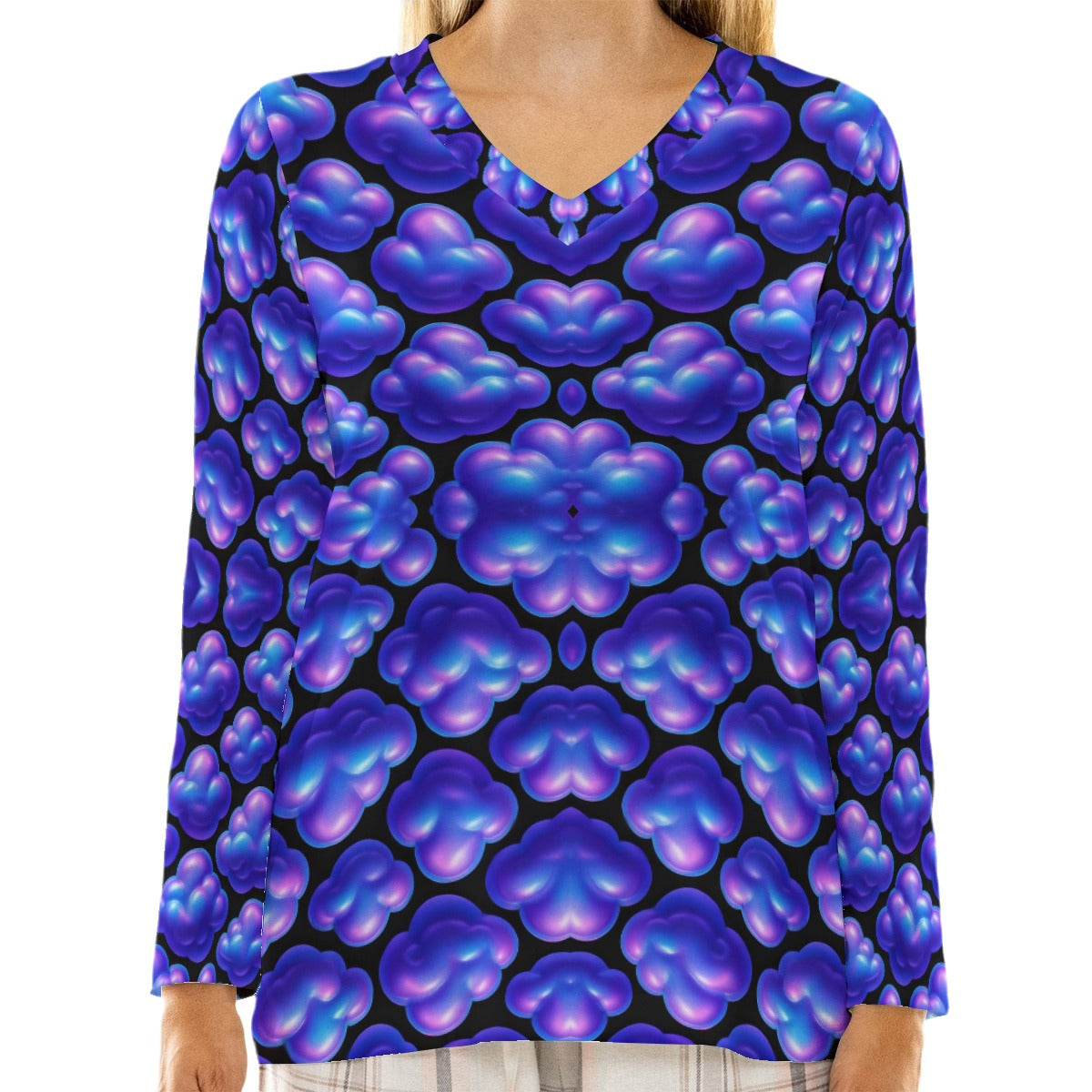 Women's Loose V-Neck T-Shirt With Long Sleeve