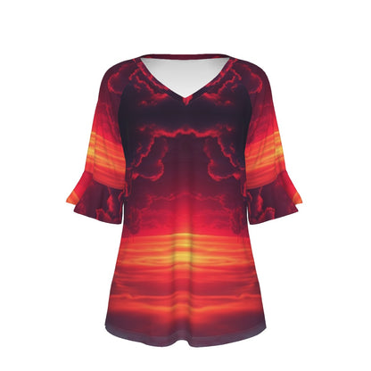 V-neck Women's T-shirt With Bell Sleeve