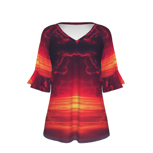 V-neck Women's T-shirt With Bell Sleeve