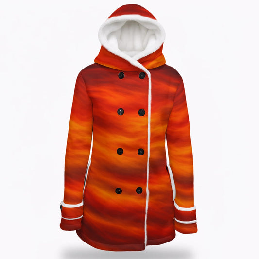 Women's Hooded Double-Breasted Winter Coat With Fleece