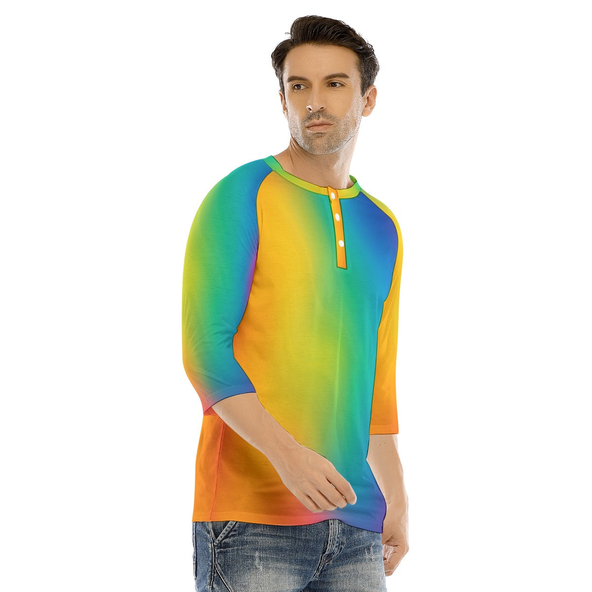 Men's Bracelet Sleeve T-shirt With Button Closure - view 2