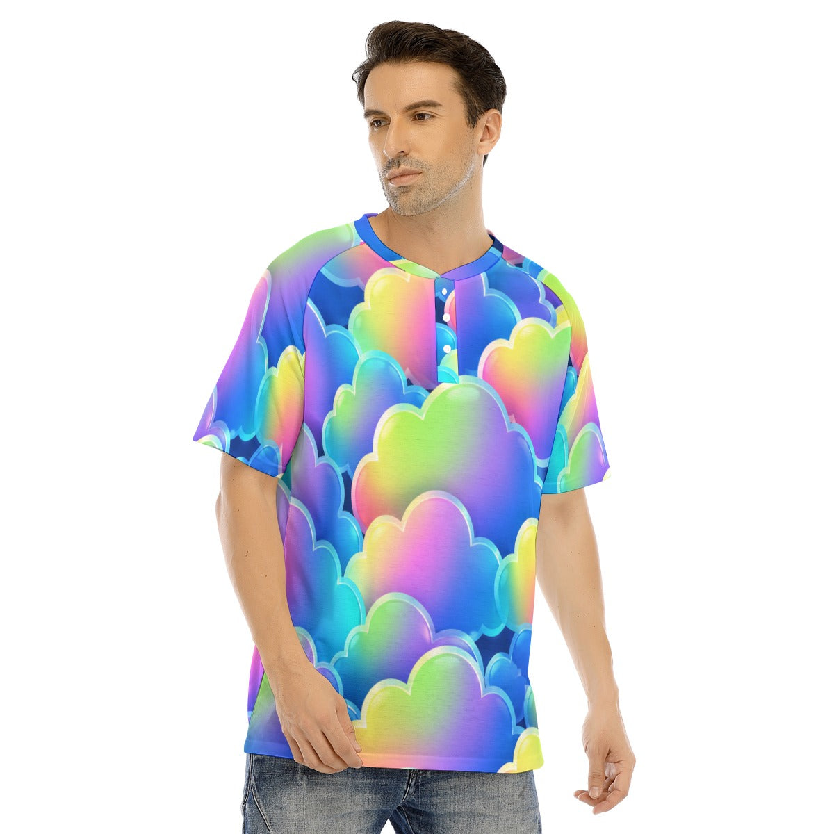 Men's Raglan Sleeve T-shirt With Button Closure